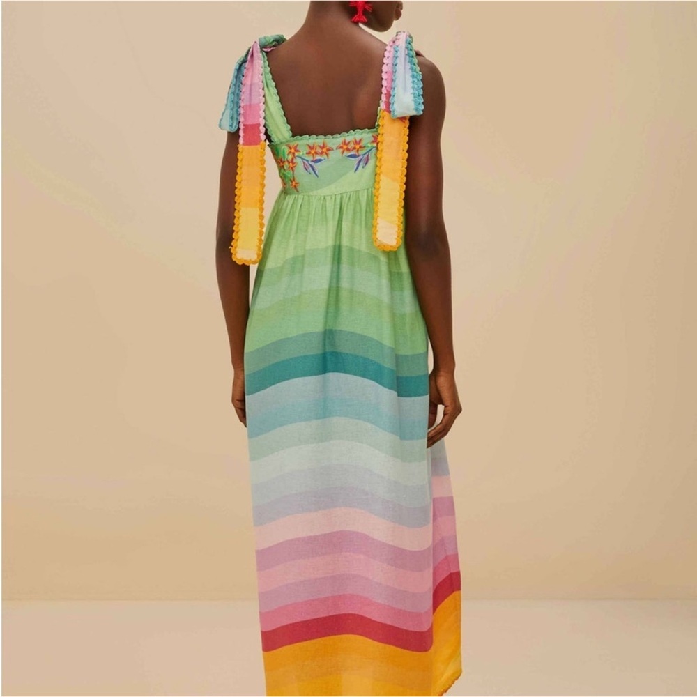 Farm Rio: Multicolor Aura Floral Embroidered Premium Linen Maxi
Dress - Picture 2 of 11
